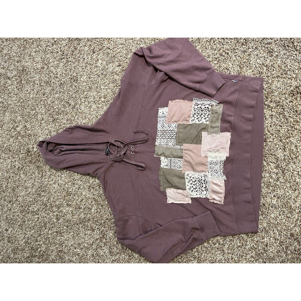 Handmade Patchwork Lace Hoodie Eddie Bauer XL Cottagecore Boho Sweatshirt